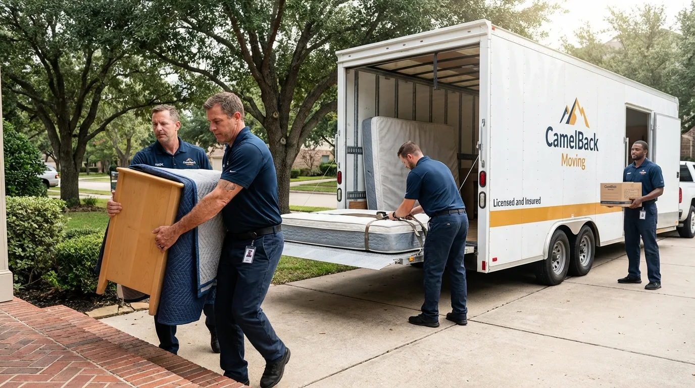 Crew loading residential truck for cross-state move from North Collins, NY