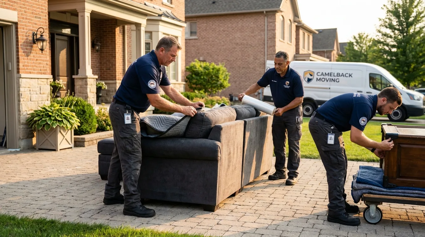 Large estate moving crew wrapping furniture in North Collins, NY