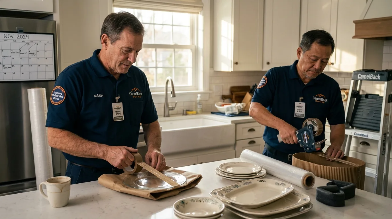 Professional crew packing kitchen dishware in North Collins, NY